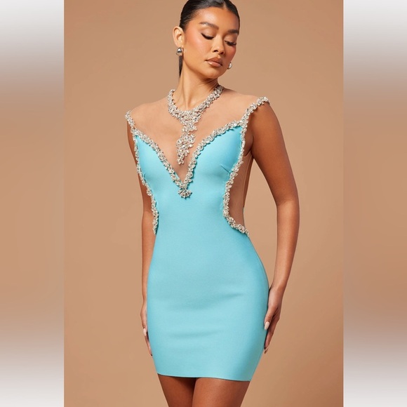 Dresses & Skirts - BNWT - Turquoise Embellished Bandage Mini Dress - Medium